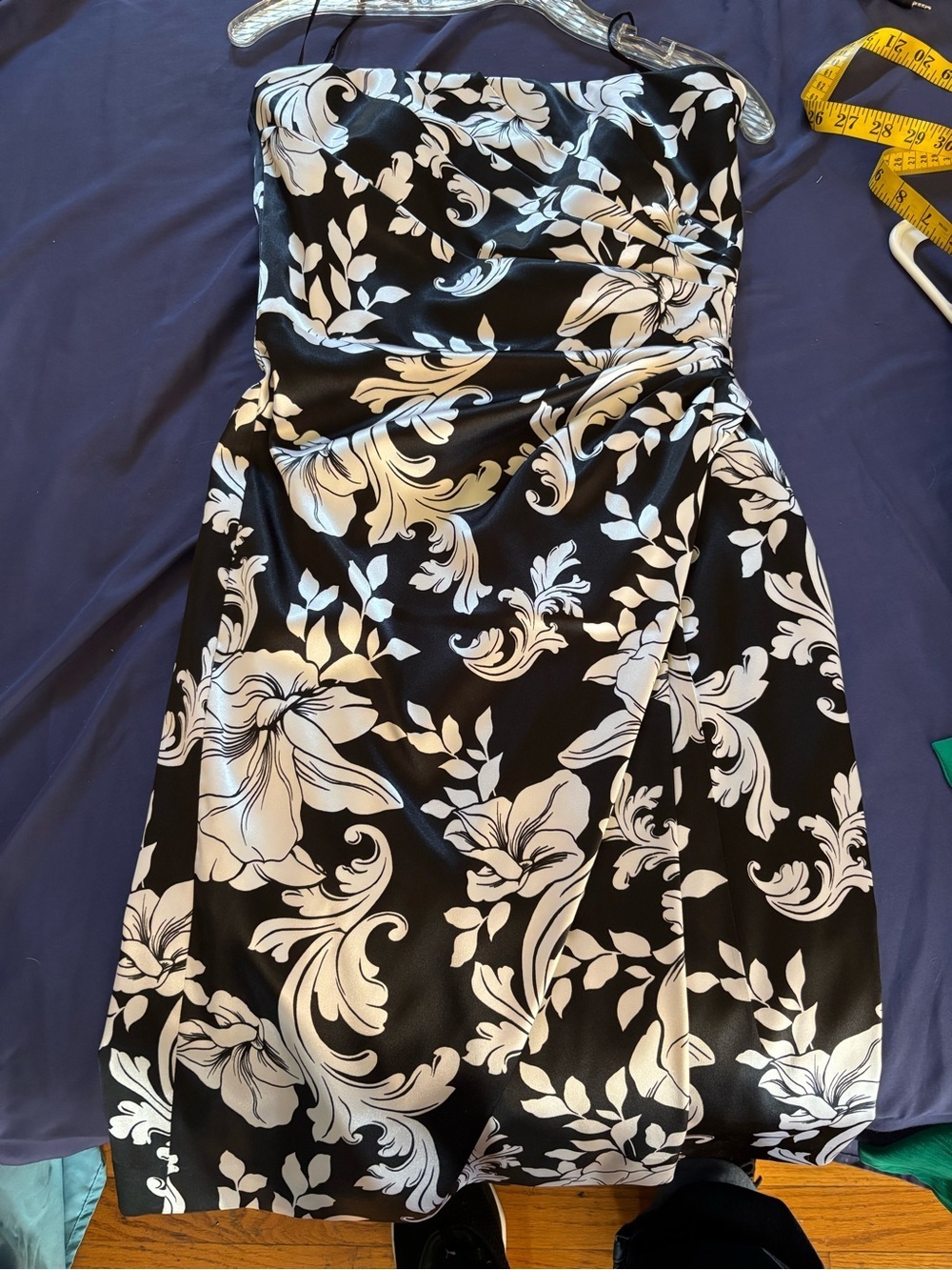 White House Black Market Black and White Strapless Floral Sheath Dress - Picture 7 of 8